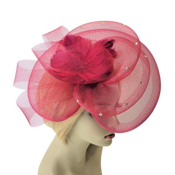 Red Fascinator with Soft Sinamay and Crinoline Layered Bows - Picture 4 of 16